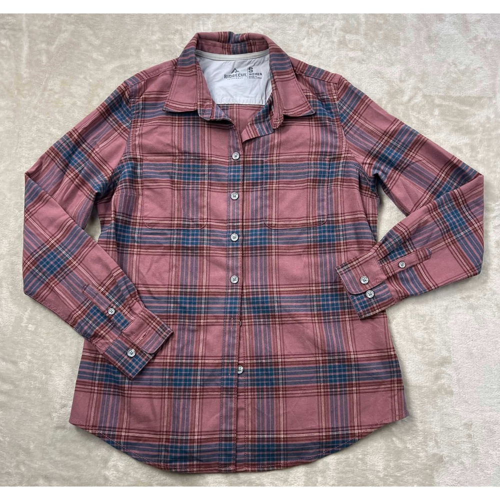 EUC Ridgecut Toughwear Womens Plaid Button Down Shirt Rose Blue RC11011 Size S